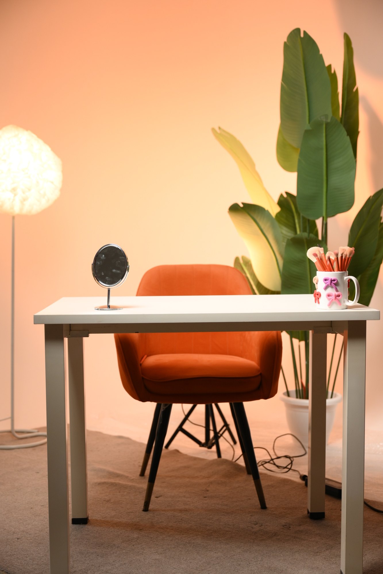 Peach-wall product and beauty setup