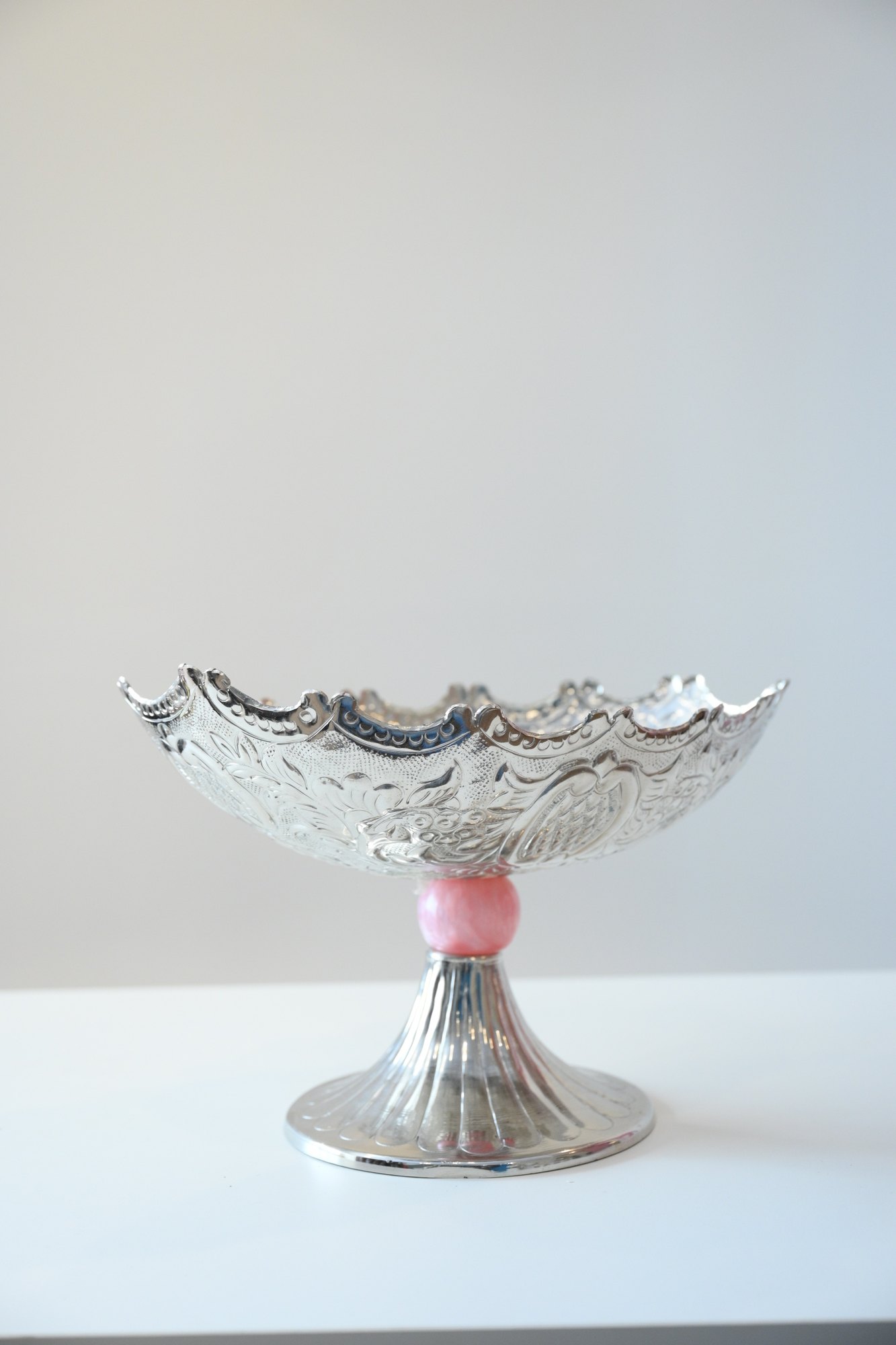 Silver and blush pedestal bowl