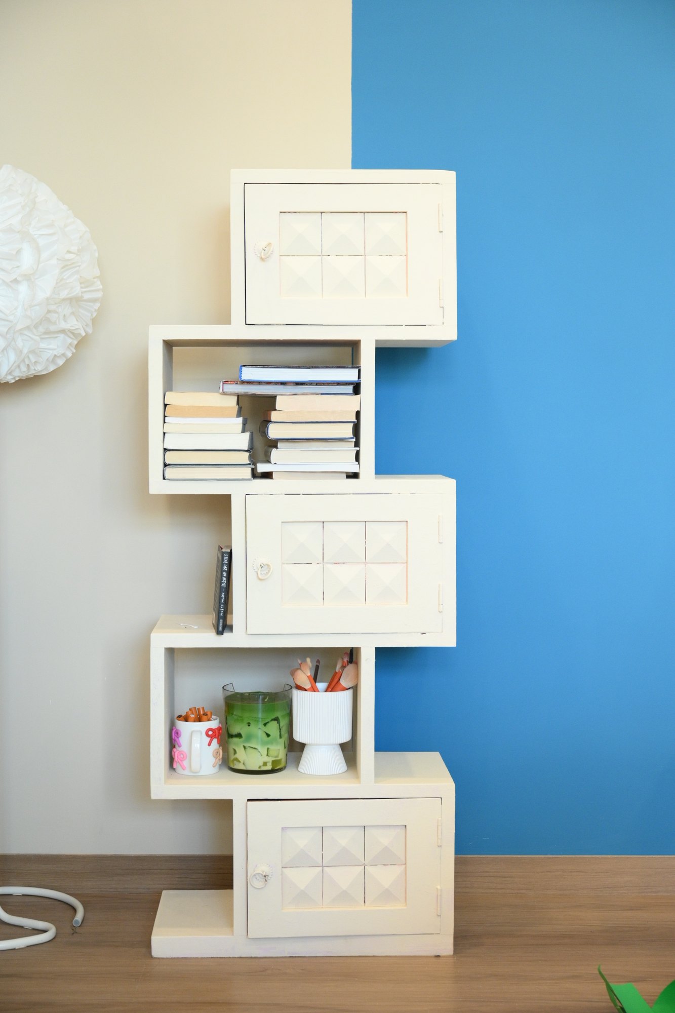 Modular white wall shelving