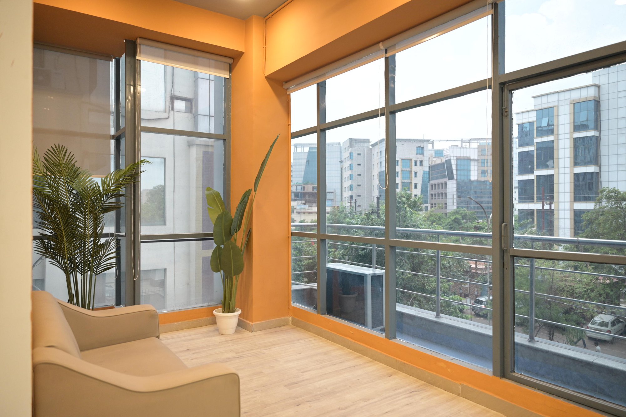 Bright lounge area beside Sooper Studios in Noida
