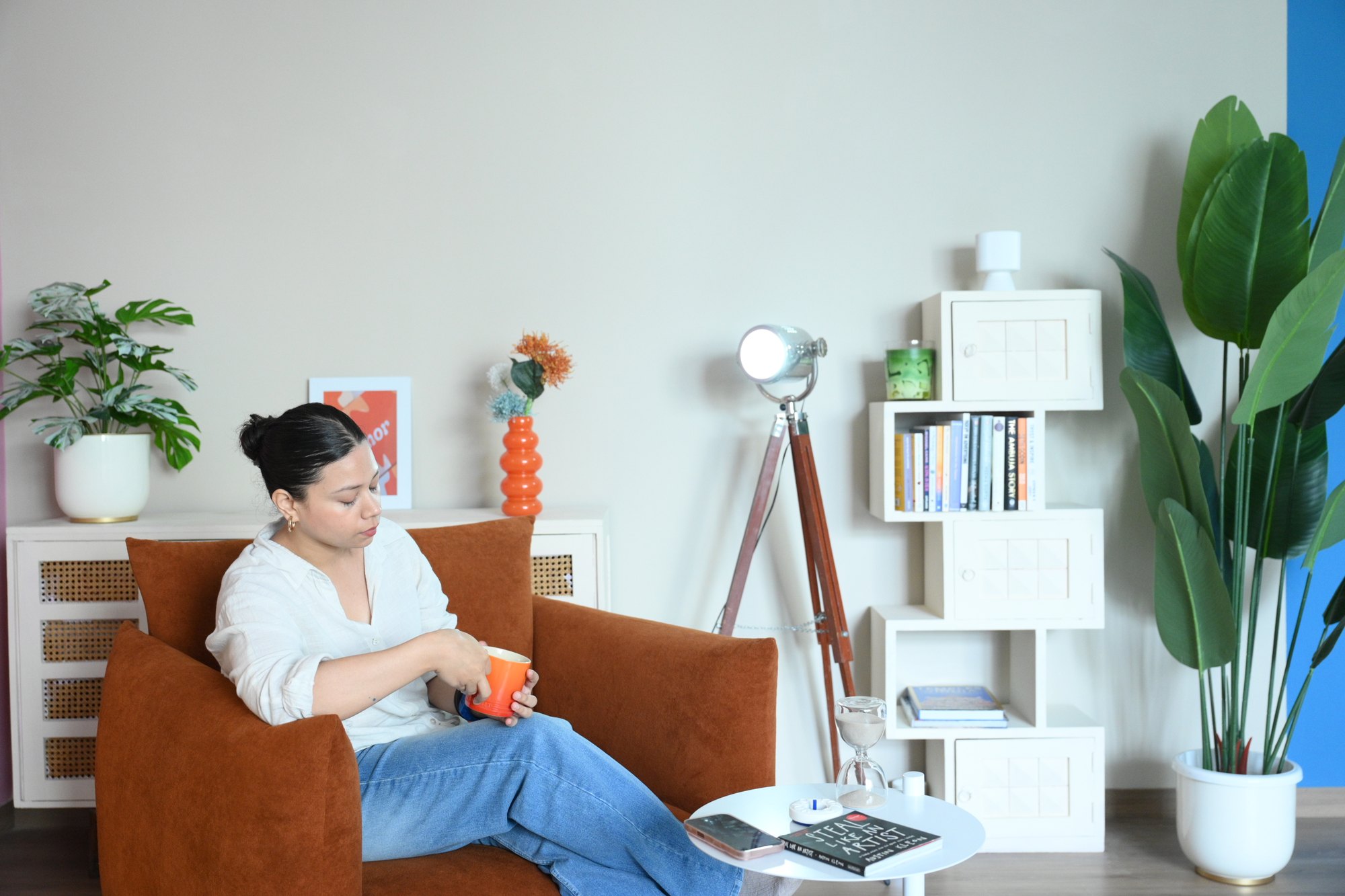 Lifestyle set with a seated creator